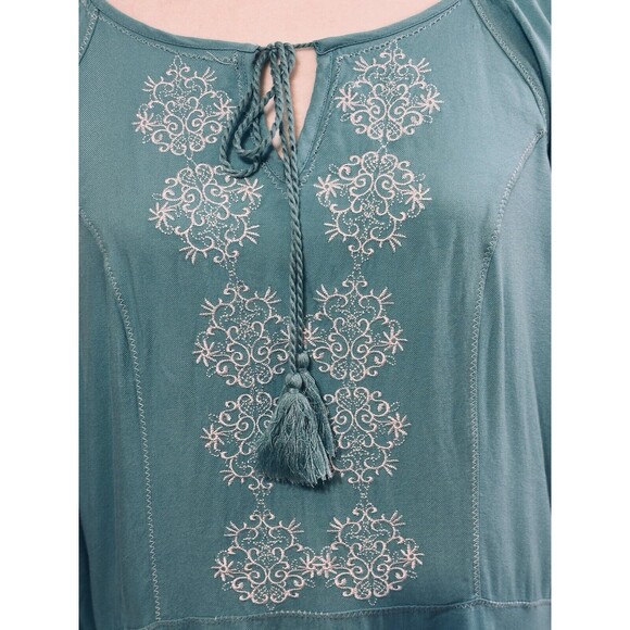 Ali Miles Women Size Large Embroidered Floral Tassel Tunic Top Boho Peasant - Picture 3 of 11